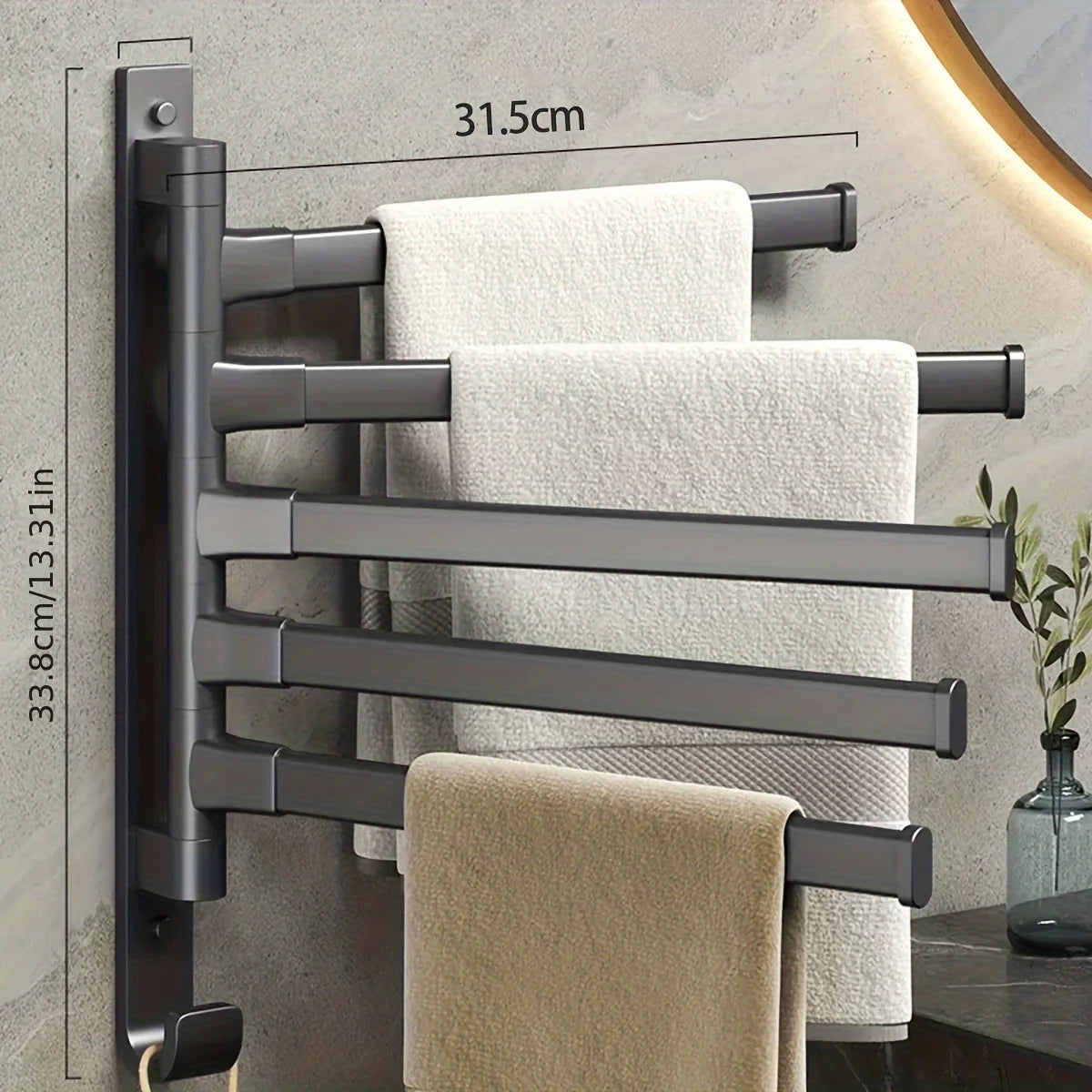 porte serviettes mural acier inoxydable gris moderne lisse pivotant salle bain pliable autoinstallation