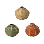 vase tissé rustique vert orange marron clair artisanal fleurs décoration maison