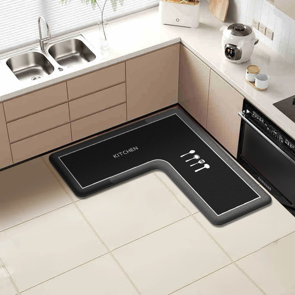 tapis cuisine noir gris points absorbant antidérapant polyester moderne salle bain chambre porte