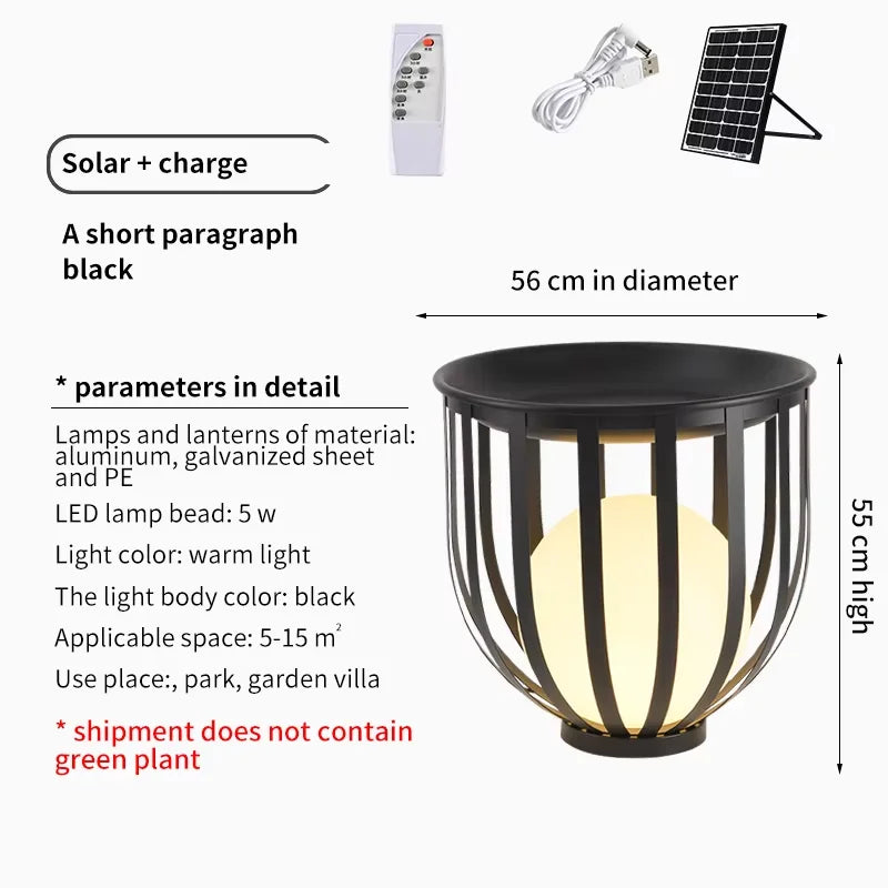 lampe solaire extérieure moderne noire rayures verticales support plante décorative