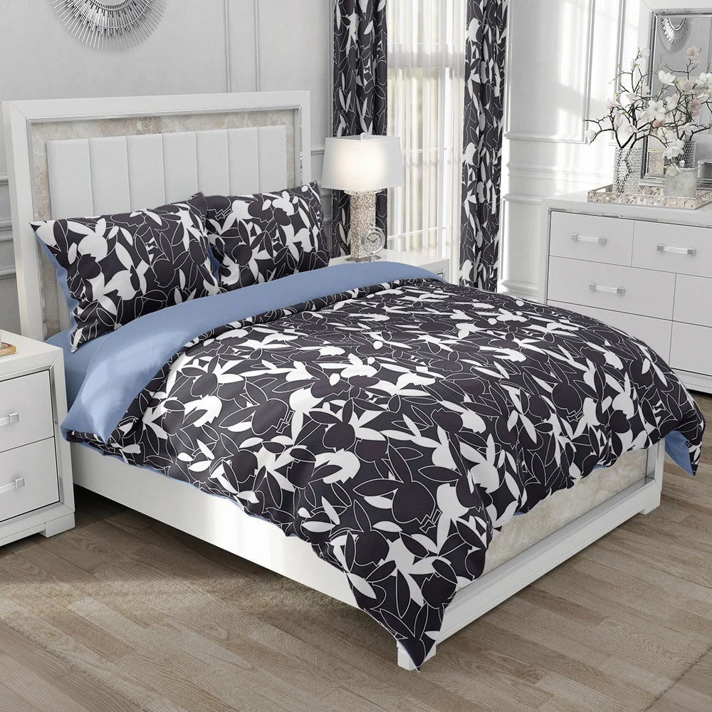 Détail de l'impression 3D fleurs noires sur la housse de couette