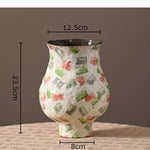vase moderne peinture abstraite blanc bleu vert jaune artisanal fleur table decoration piece