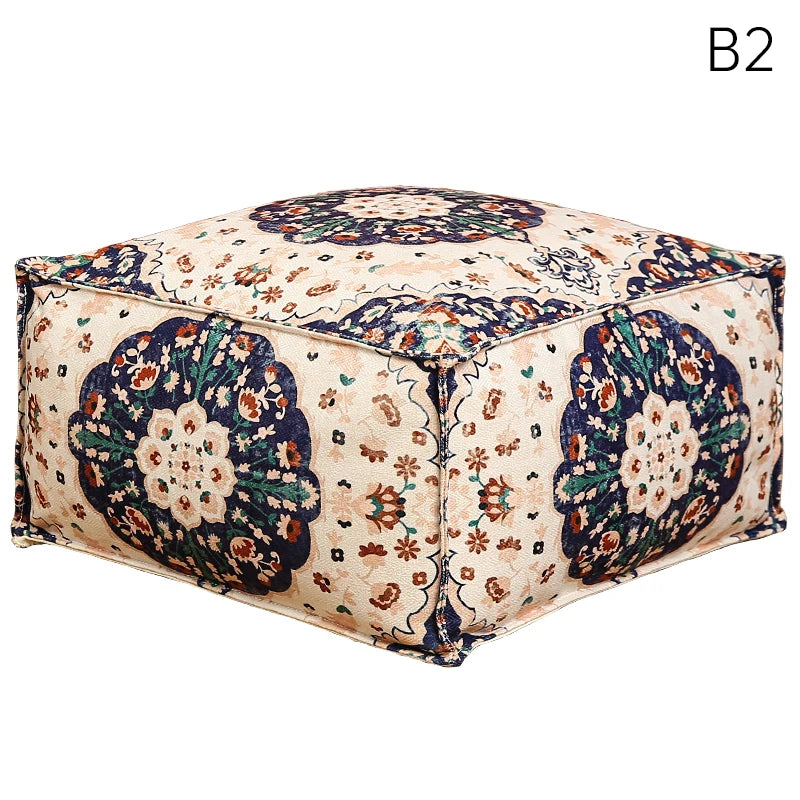 coussin sol orange bleu ethnique motifs floraux traditionnels carreaux coton polyester