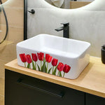 sticker mural floral adhésif décoration naturelle tulipes callas lavabo salle bain moderneversible amovible pvc