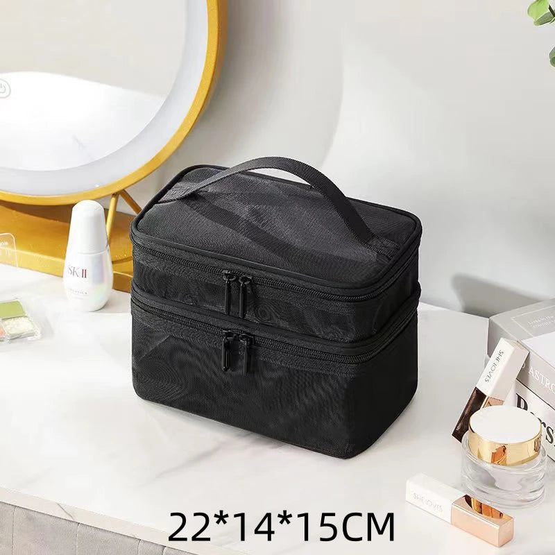 sac maquillage noir maille moderne poignée cosmétiques pinceaux maquillage rangement salle bain