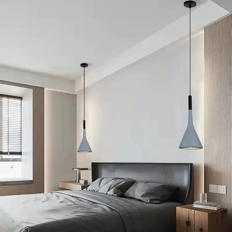 lustre led couleur rose blanc noir moderne minimaliste conique inversé opale chambre cuisine