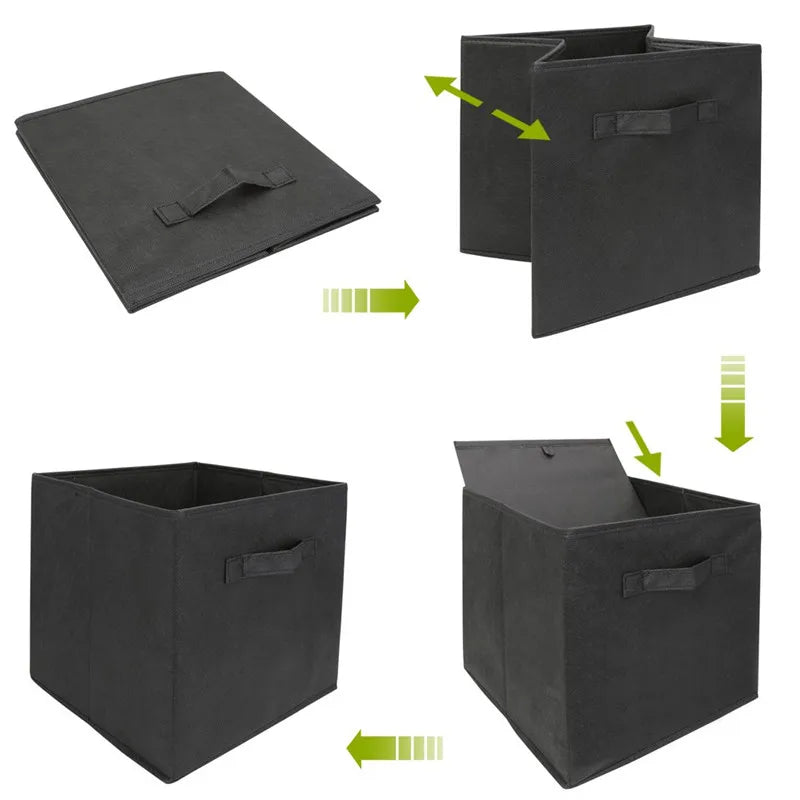 boîtes rangement pliables tissu noir modernes respectueuses environnement utilisation multiple rangement stockage poignées incluses