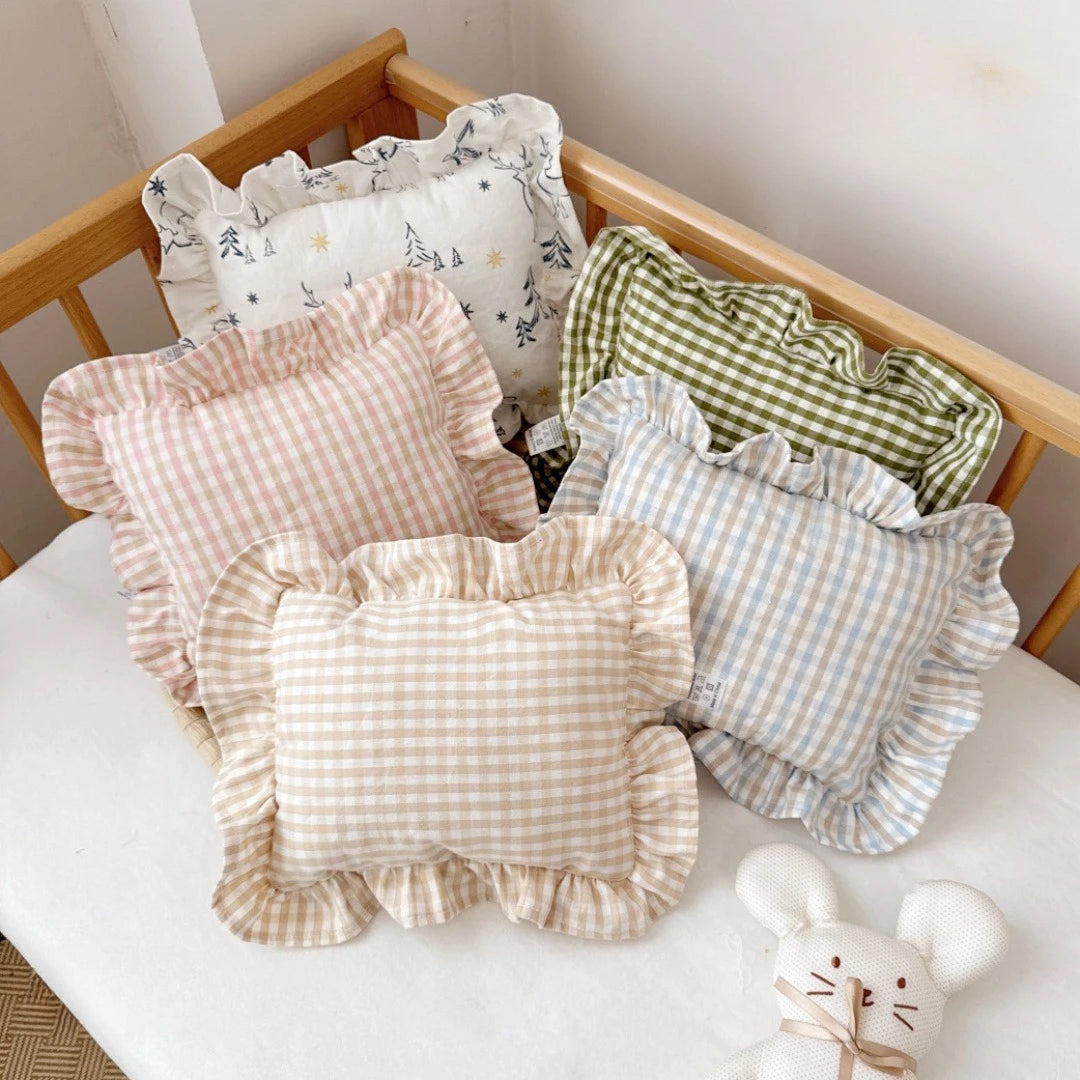 oreiller bébé vichy doux rose clair vert olive coussin amovible coton polyester