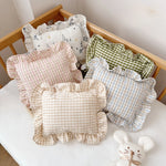oreiller bébé vichy doux rose clair vert olive coussin amovible coton polyester