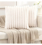 housses coussin fausse fourrure imitation cashmere rayées modernes polyester coton machine lavable fermeture zip