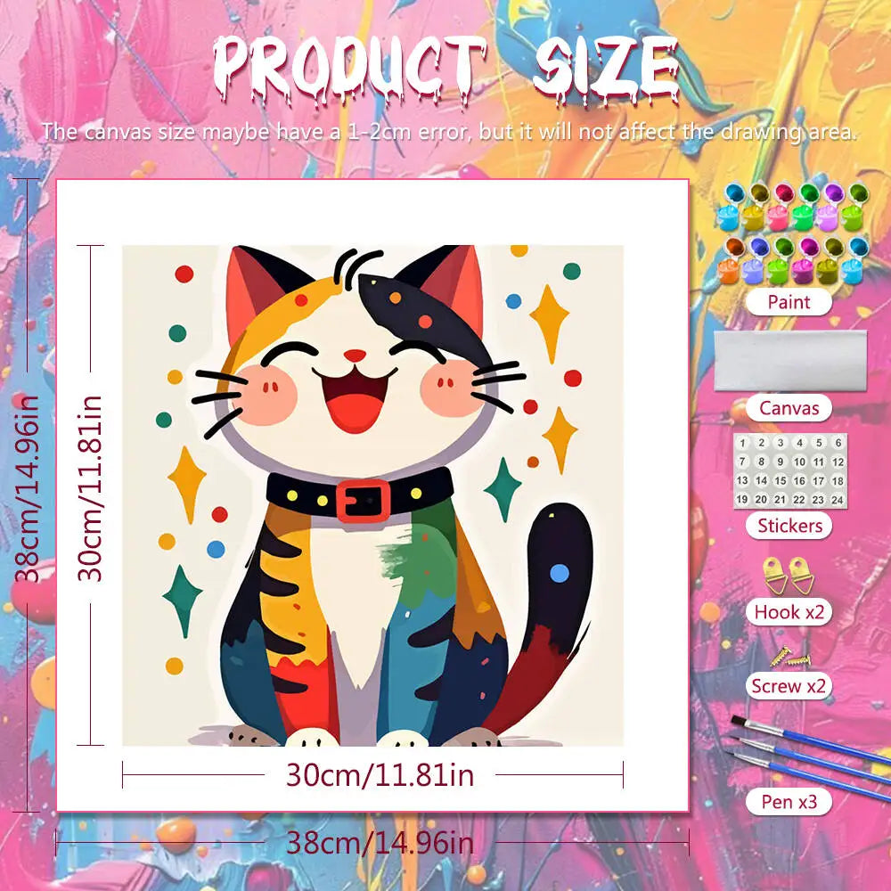 peinture numéro chat souriant motifs colorés toile moderne dessin animé pinceaux peintures crochets vis