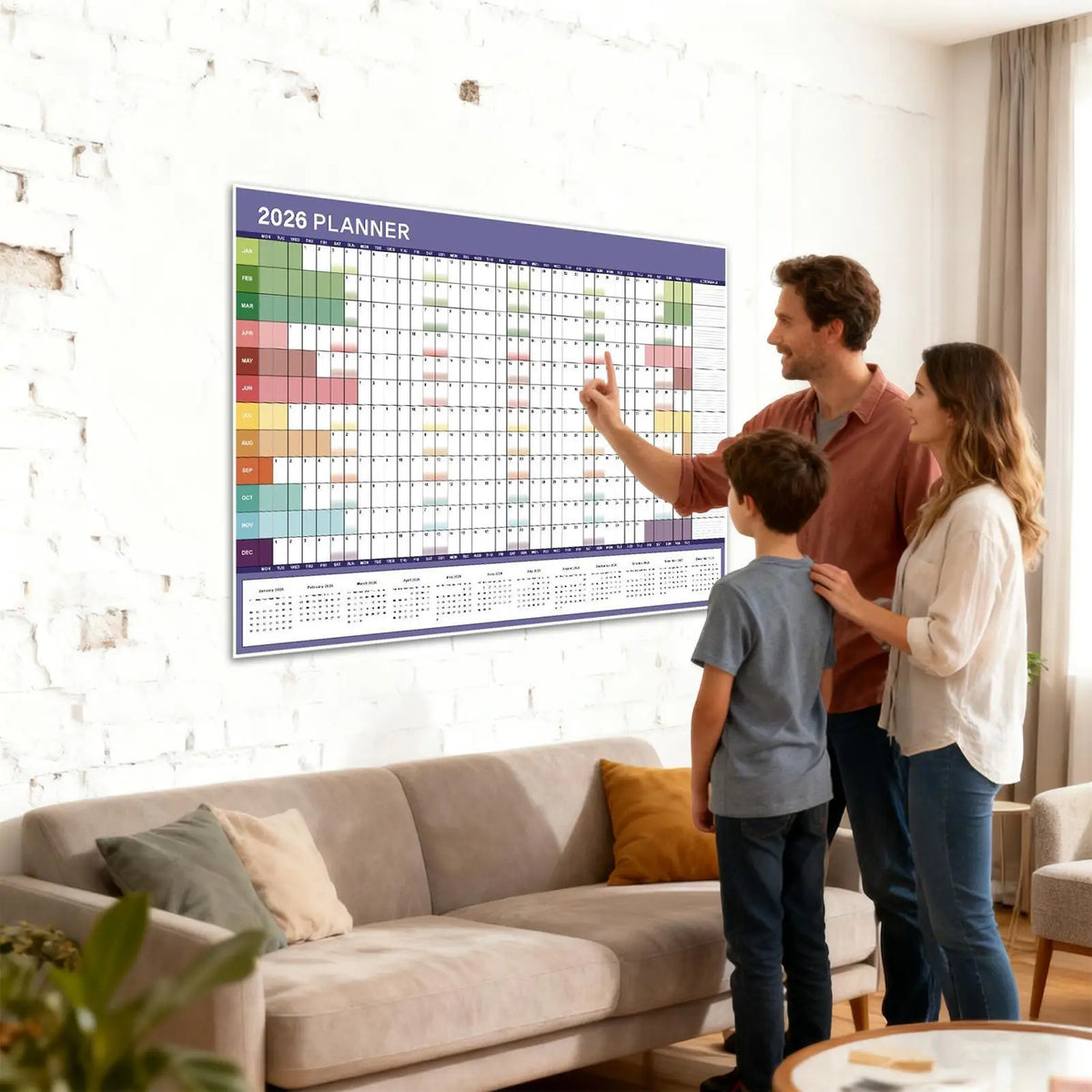 calendrier mural blanc moderne 2026 mensuel accueil organisation dates numéros jours