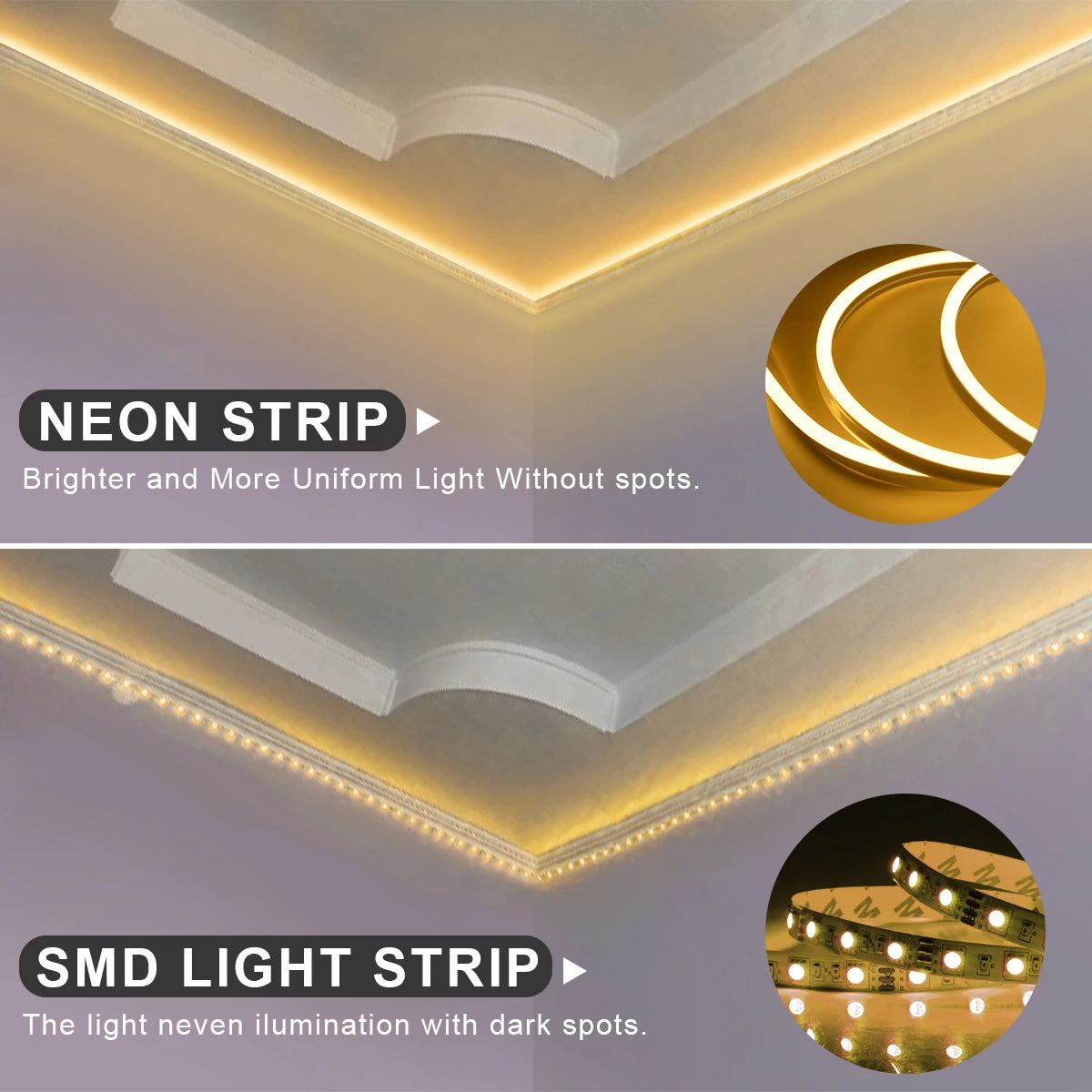 ruban led flexible noir blanc 120 led rayures concentriques moderne éclairage intérieur chambre cuisine