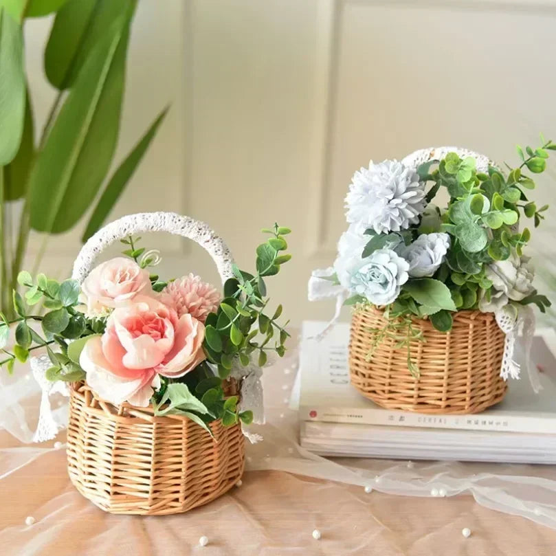 panier osier tressé rustique poignées tissu blanc vintage naturel respectueux environnement