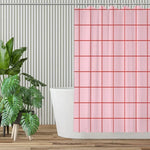 rideau douche moderne rose motif grille rouge minimaliste tissu polyester opaque