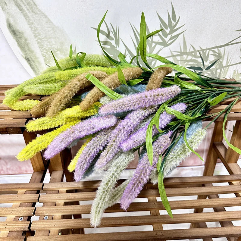 bouquet artificiel plante verte blanc jaune violet moderne décoration intérieure herbe synthétique feuilles fleurs
