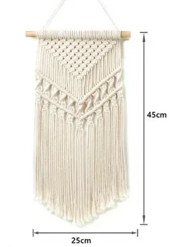 tapisserie macramé boho chic beige motifs géométriques franges moderne suspension maison