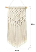 tapisserie macramé boho chic beige motifs géométriques franges moderne suspension maison