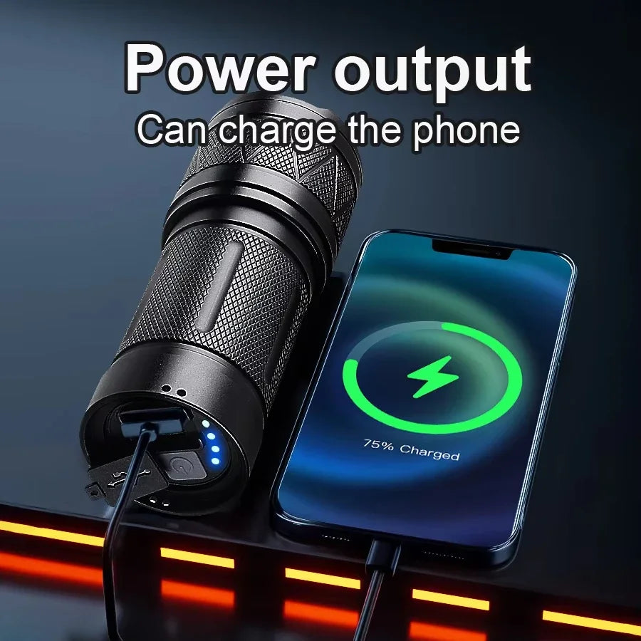 torche puissante led rechargeable 12000mAh zoomable autodéfense banque alimentation moderne