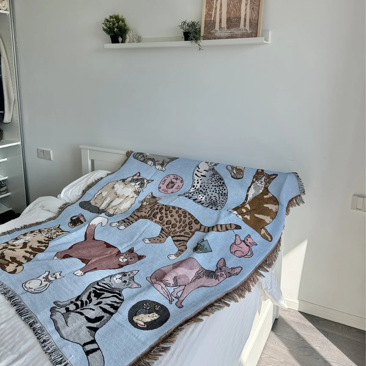 tapis vintage artisanal chats feuilles animaux portable printemps automne maison camping pique nique