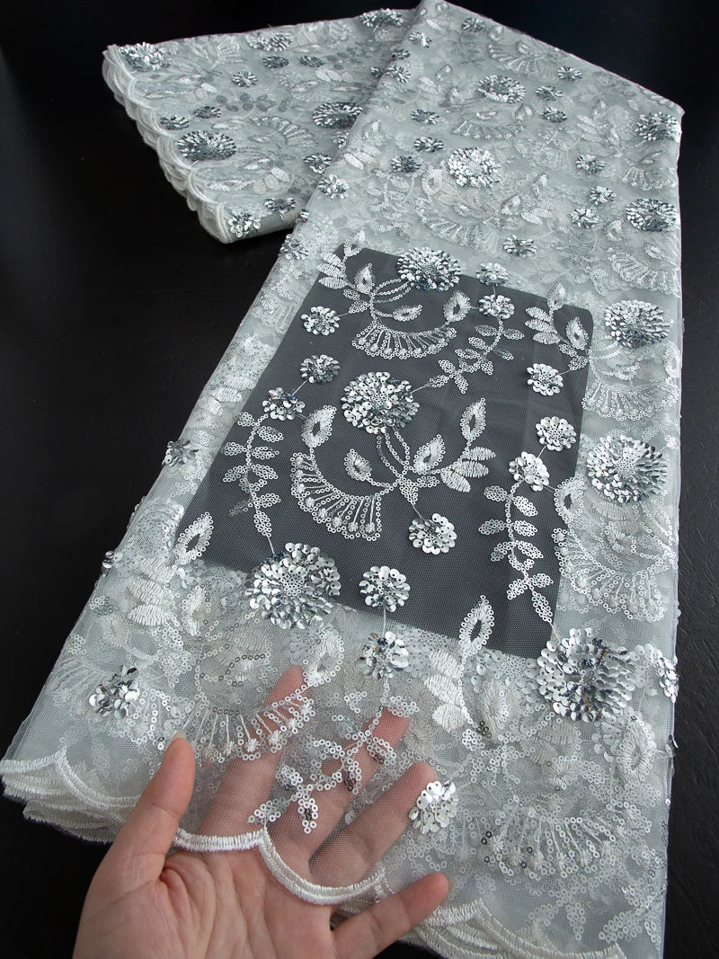tissu brodé sequins dentelle polyester coton mariage robe cérémonie élégante floral violet rouge