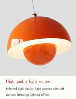 lumière suspendue moderne scandinave deux demi sphères concentriques salon chambre étude orange vert noir