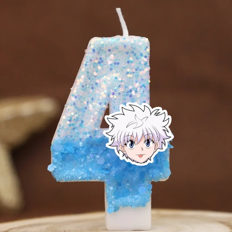 bougies chiffres hunter hunter paillettes bleu clair blanc décoratives anniversaire enfant anime