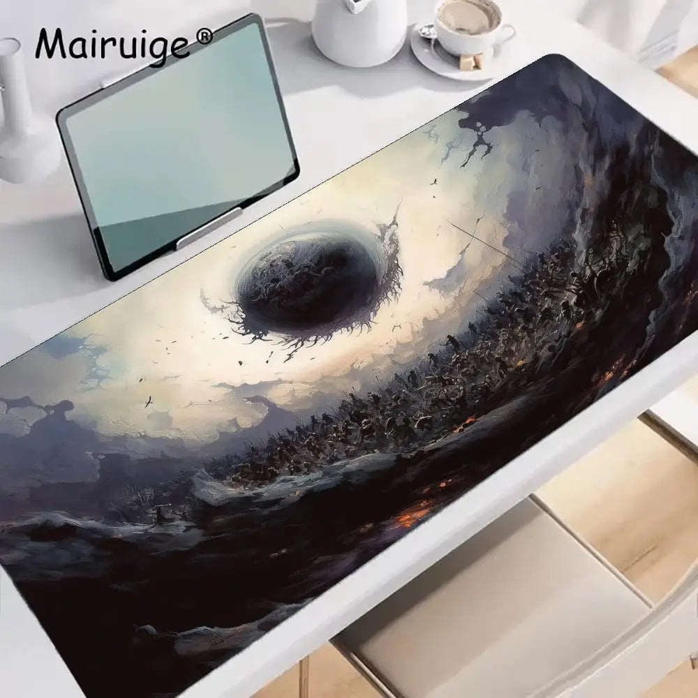 tapis souris noir illustration artistique nuages oiseaux paysage contemporain souris clavier ordinateur