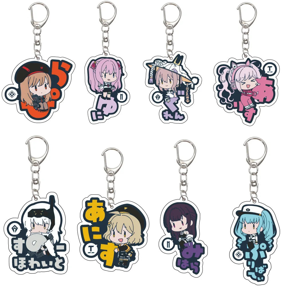 porte clés anime personnages stylisés noir blanc orange rose bleu vert cartoon mignon lettres