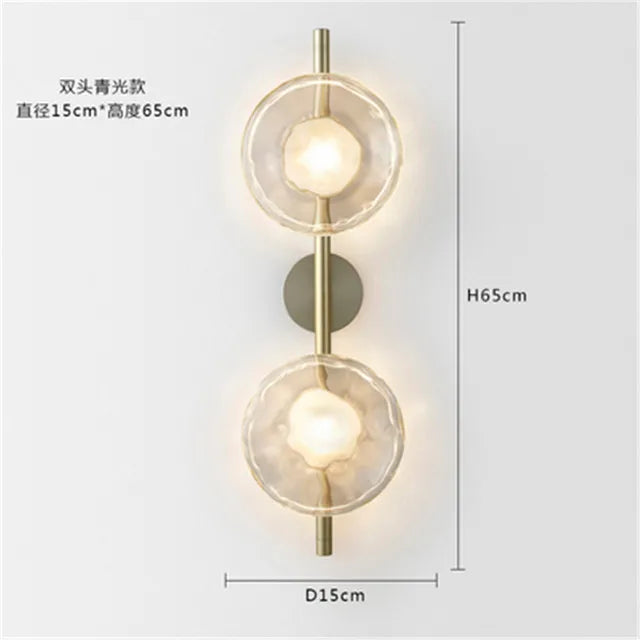 lumière murale moderne verre texturé noir doré contemporaine deux ampoules LED