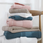 serviette bain coton bleu rose blanc rayures horizontales rapide absorbante machine moderne douce