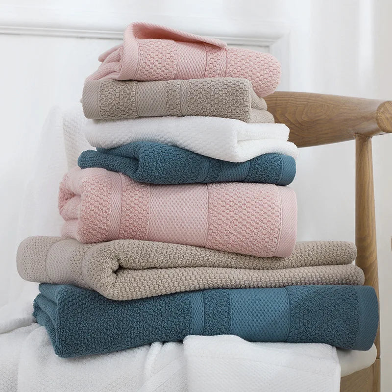serviette bain coton bleu rose blanc rayures horizontales rapide absorbante machine moderne douce