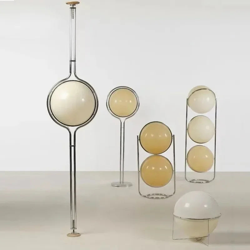 lampe sol moderne sphères translucides structure métallique chromée scandinave blanc doré