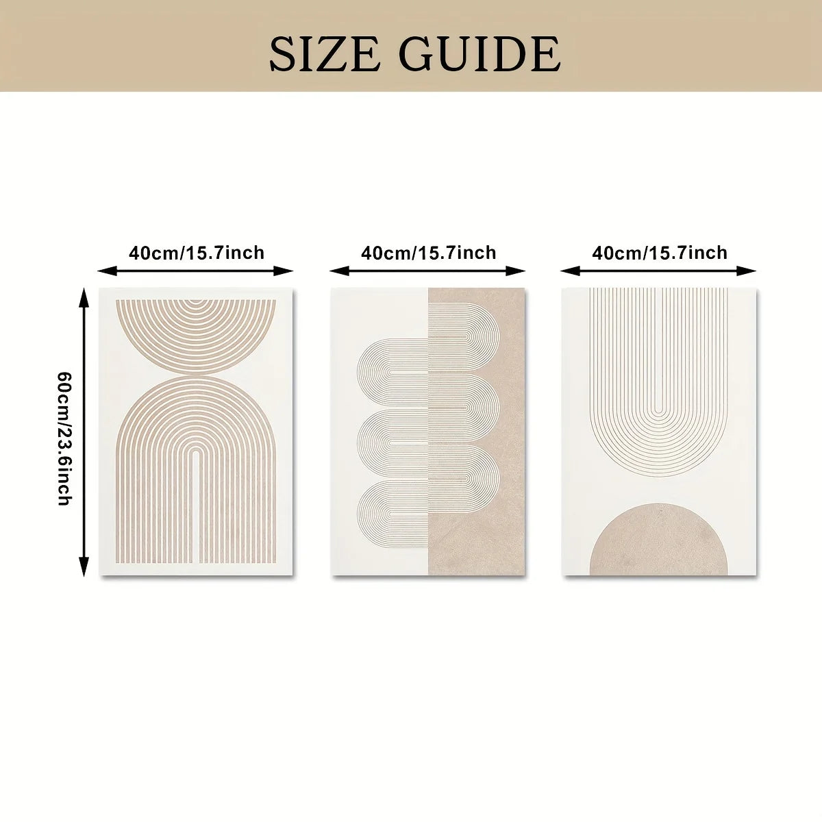 tableaux modernes abstraits toile minimaliste pièces géométriques arcs lignes parallèles beige blanc marronclair