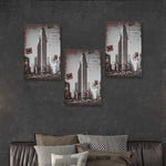 décoration murale vintage empire state building écriture manuscrite urbain ornements créatifs beige marron gris