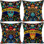 lot taies d'oreiller carrées crâne mexicain fleurs pop art violet bleu rose