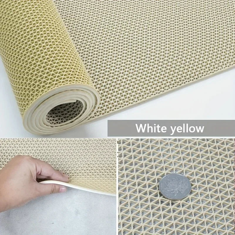 tapis sol salle bain pvc moderne bicolore antidérapant respectueux environnement blanc jaune gris vert