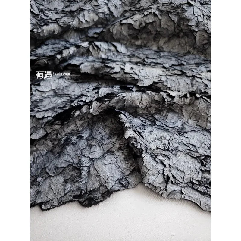 tissu polyester gris naturel texturé écorce rugueux protection uv 160cm bricolage matériaux