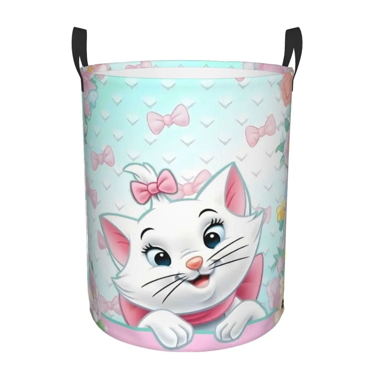 panier rangement pliable motif chat rose blanc linge jouets enfant coton