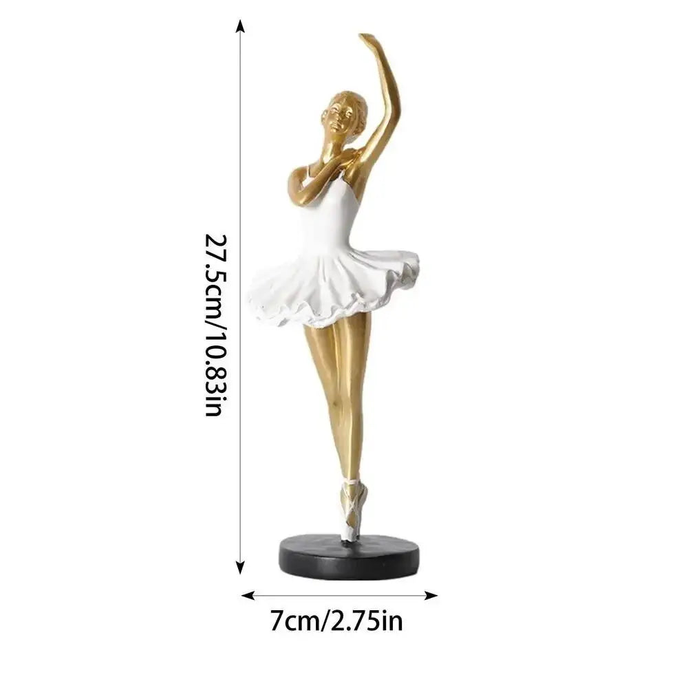 statue danseuse robe ballet posture classique or argent blanc moderne base plate