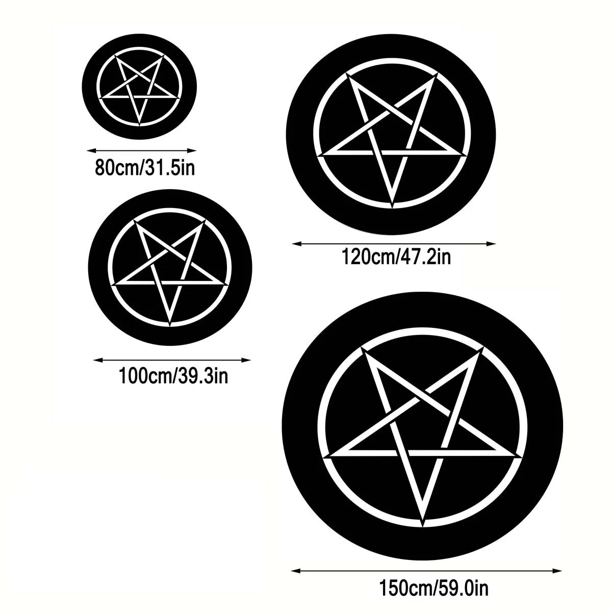tapis rond noir pentagramme motifs floraux symboles moderne intérieur extérieur polyester PVC
