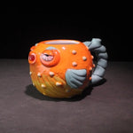 tasse poisson globe orange jaune bleu texturée oeil fatigué 600ml cartoon festive