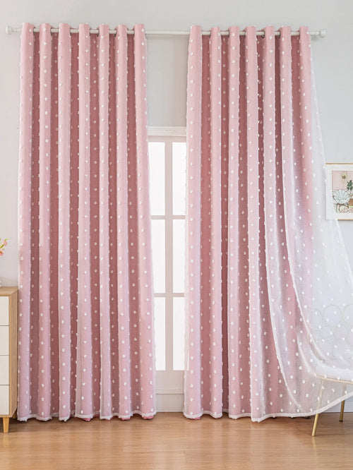 rideau occultant rose clair pois blancs moderne anneaux salon chambre