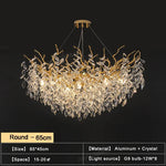 Suspension lumineuse contemporaine transparente dorée branches feuilles LED 100cm
