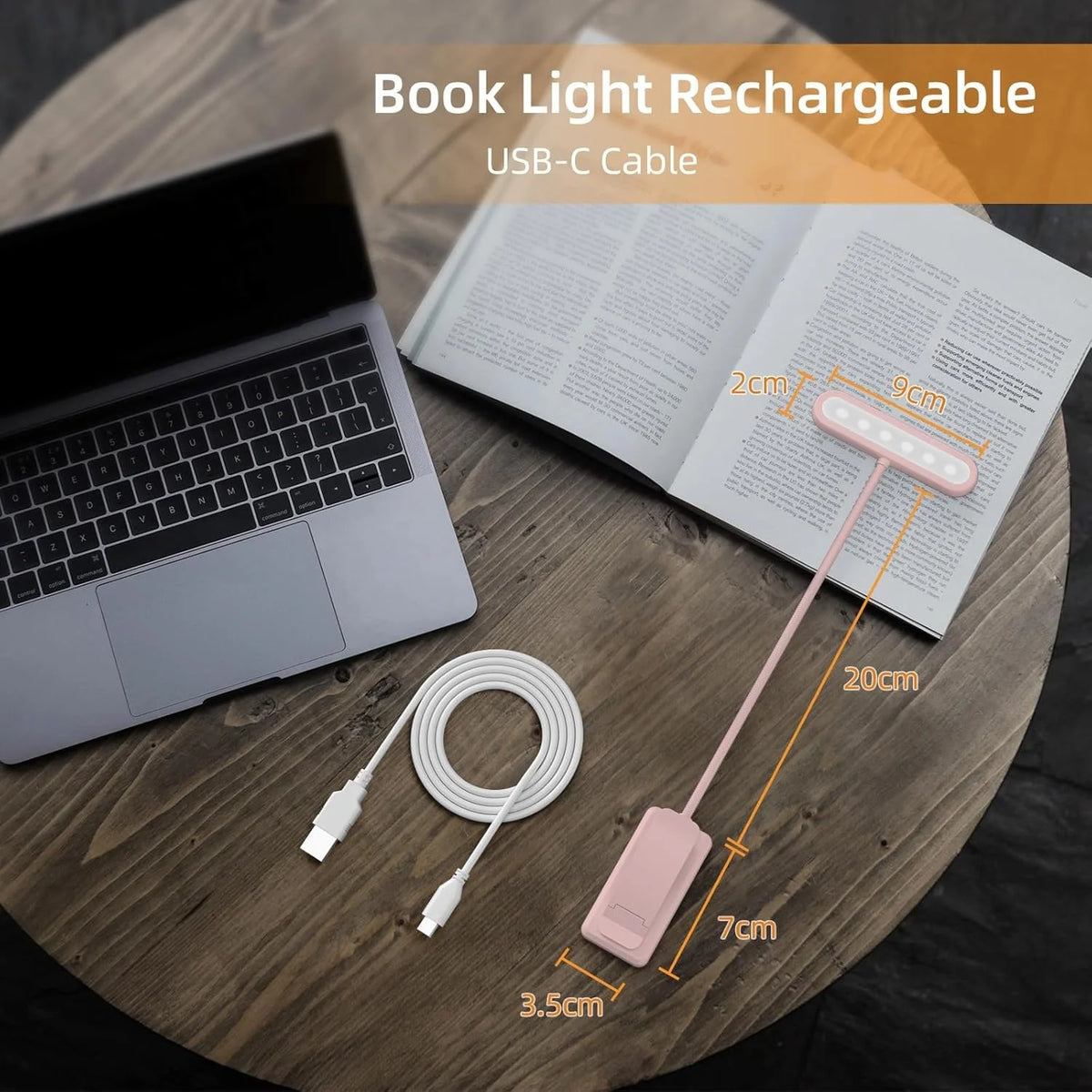lampe lecture rechargeable rose pinces clipser minimaliste lumière blanc chaude froide usb portable
