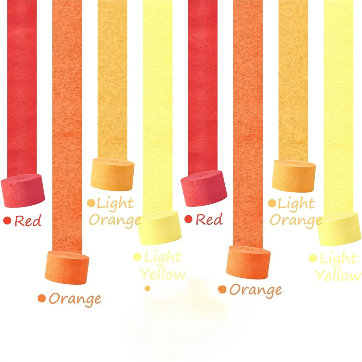 guirlandes festives rubans papier crépon rayures horizontales couleurs rouge orange jaune moderne événementiel anniversaire