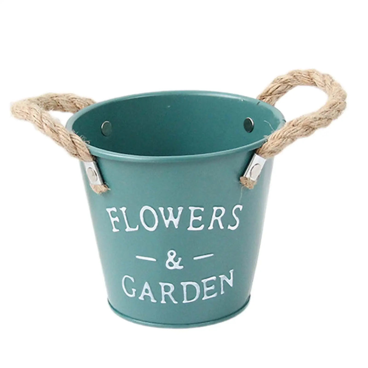 seau vintage rouge noir bleu FLOWERS GARDEN blanc pot fleur jardin