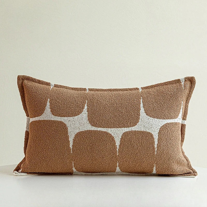 housse coussin polyester géométrique marron beige blanc moderne 30x50cm decoration intérieure