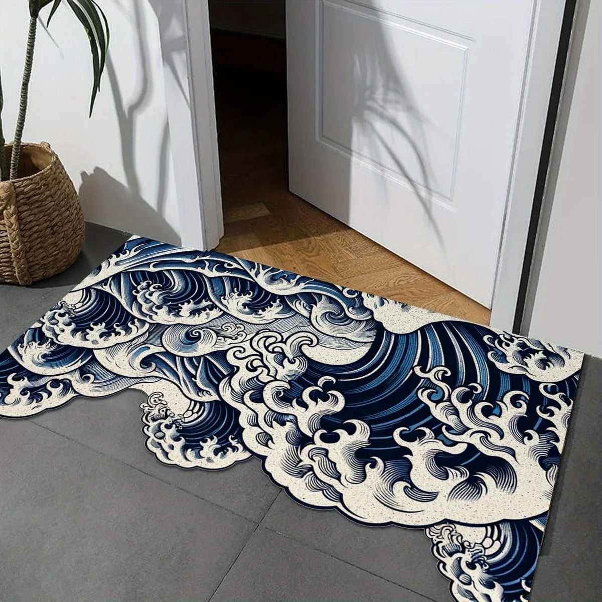 tapis polyester antidérapant halloween bleu blanc moderne ondulations salon intérieur extérieur