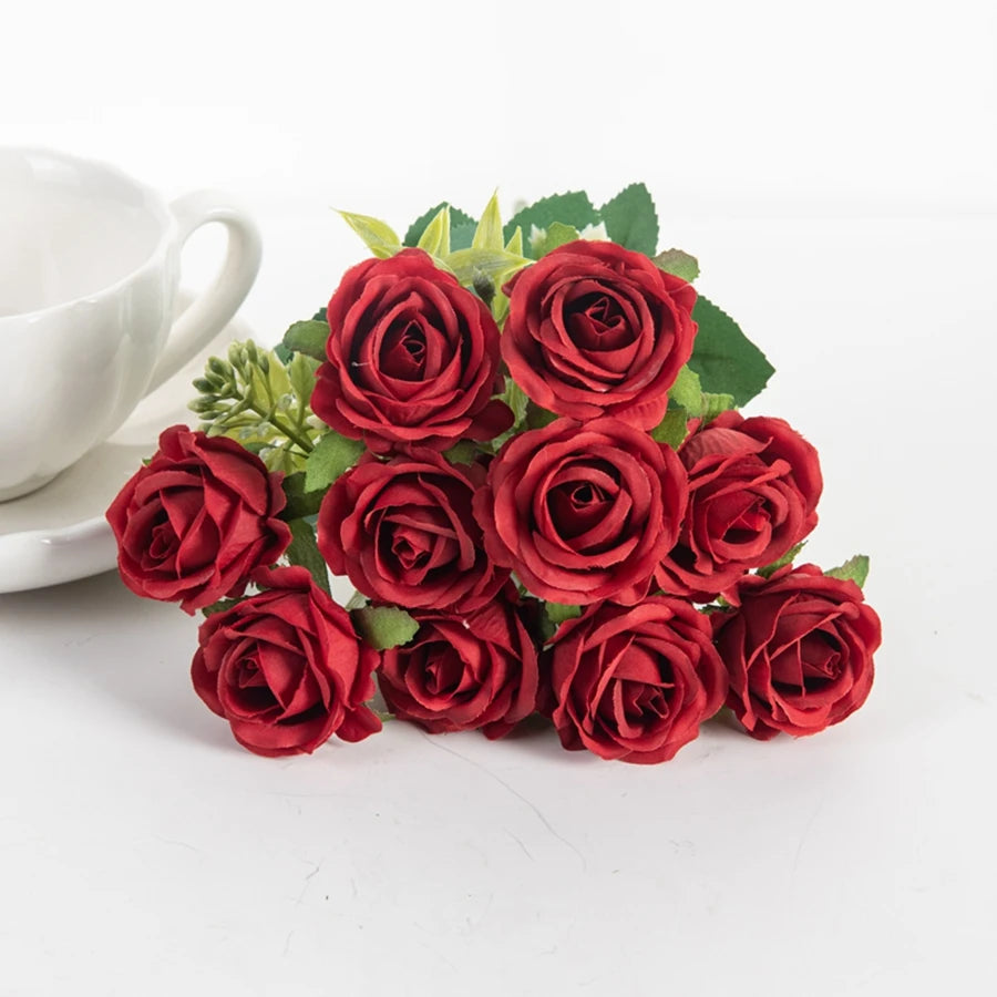 décoration extérieure moderne bouquet roses artificielles soie blanc rouge anniversaire mariage